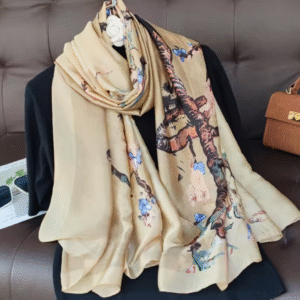 Rustic Romance Beige Silk Scarf